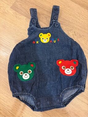 MK House Denim Bear Patch Baby One-Piece Bodysuit - Blue